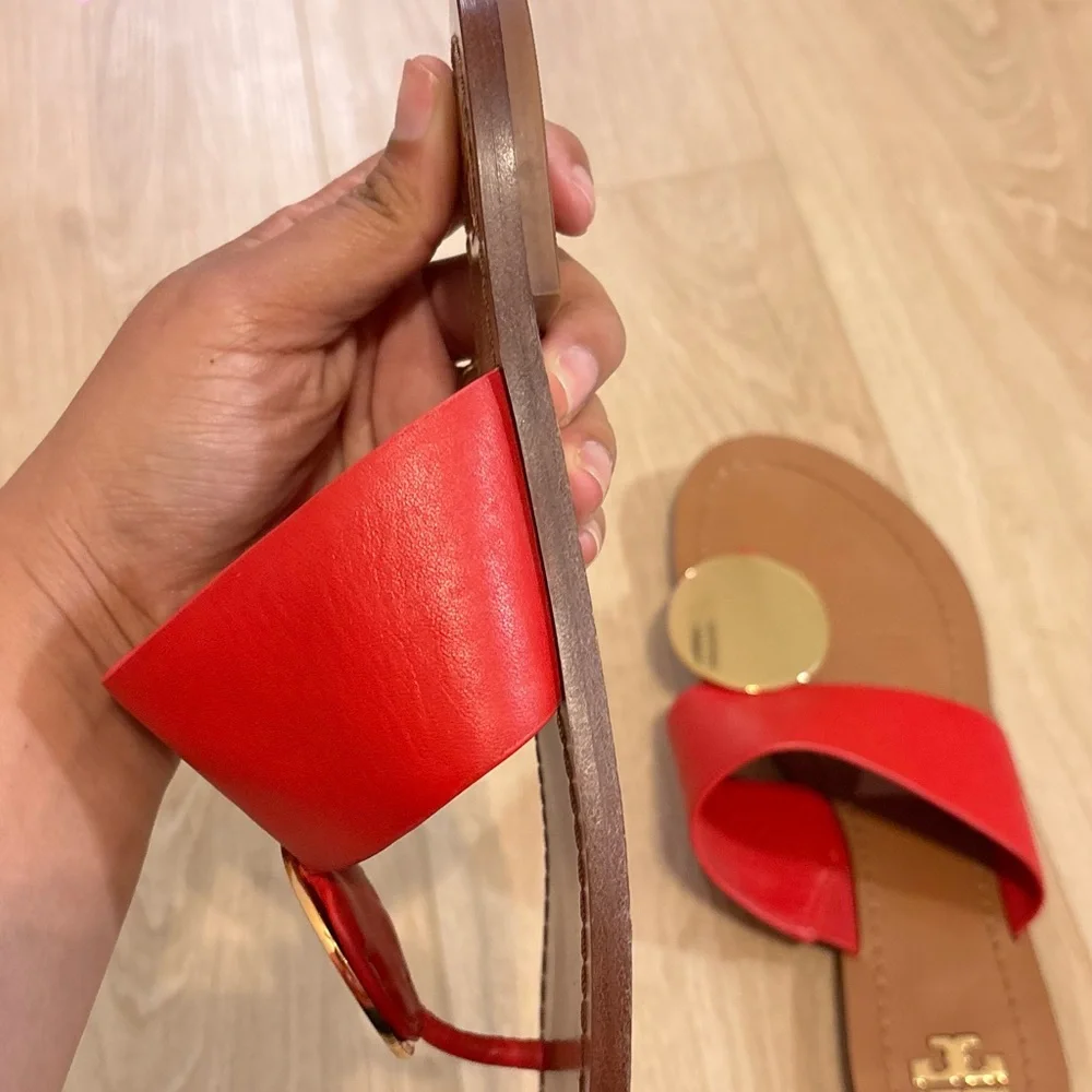 Tory Burch Red Slides with Gold Disc - Picture 4 of 6